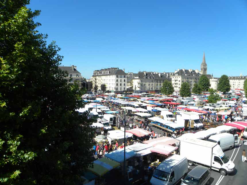 The bustling Sunday market in Caen. 
